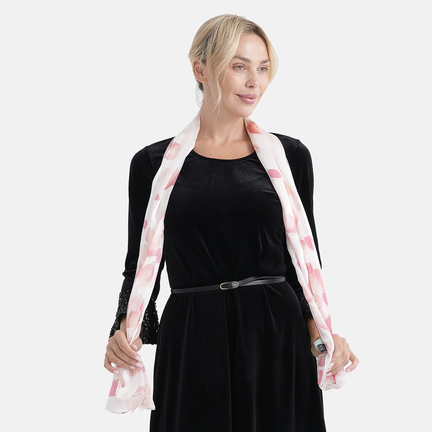 La Marey 100% Mulberry Silk Scarf (165 x 55cm) - Off-White & Red