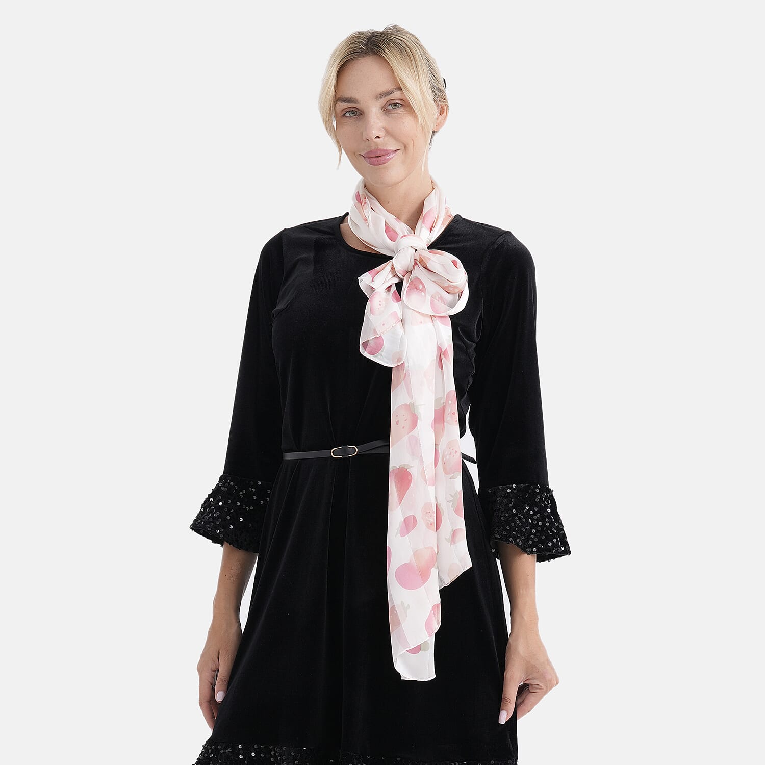 La Marey 100% Mulberry Silk Scarf (165 x 55cm) - Off-White & Red