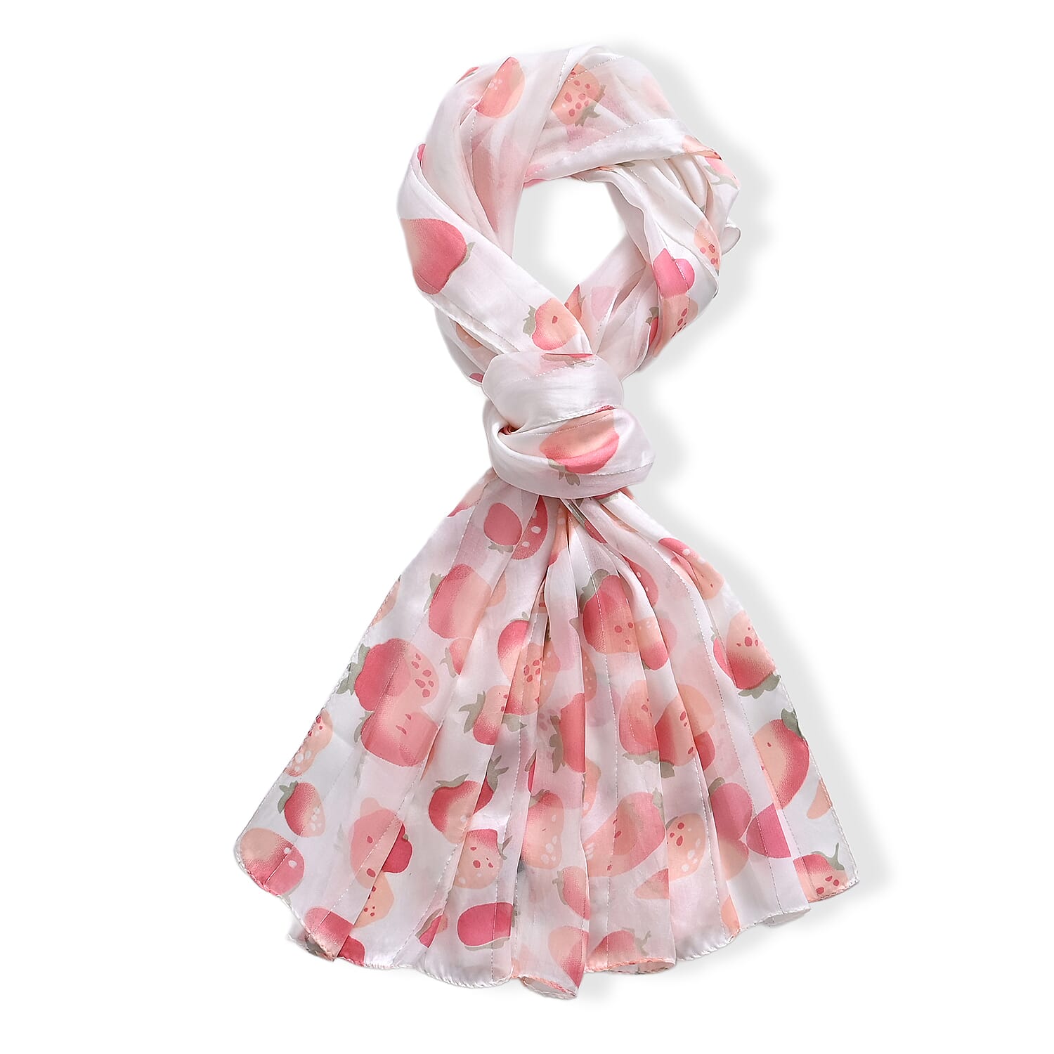 La Marey 100% Mulberry Silk Scarf (165 x 55cm) - Off-White & Red