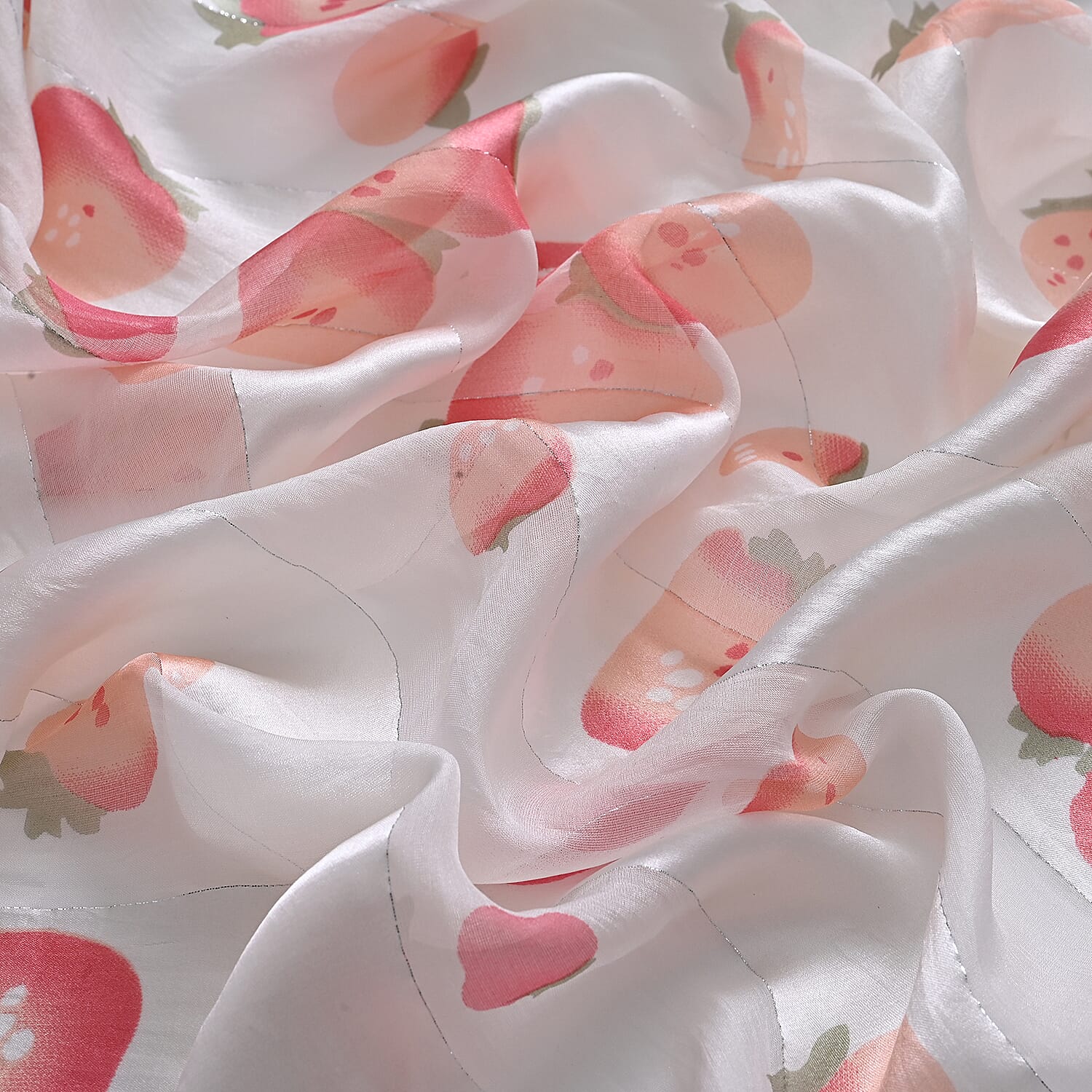 La Marey 100% Mulberry Silk Scarf (165 x 55cm) - Off-White & Red