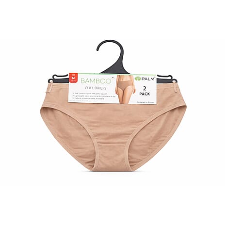 Palms Ladies Breathable, Soft Bamboo-Blend Pack Of 2 Full Briefs (Size M) - Mocha