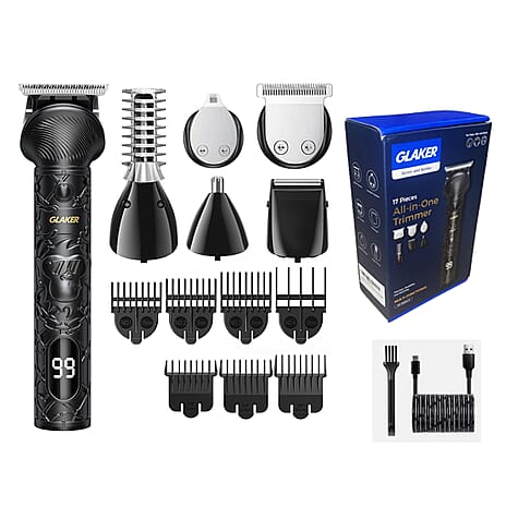 GLAKER  6-in-1 Cordless Trimmer with 17 Attachments for Beard, Face, Hair and Body