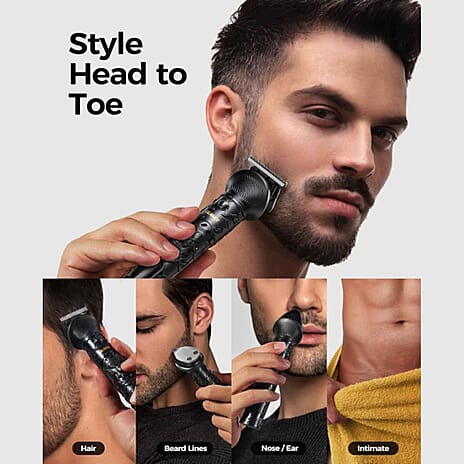 GLAKER  6-in-1 Cordless Trimmer with 17 Attachments for Beard, Face, Hair and Body