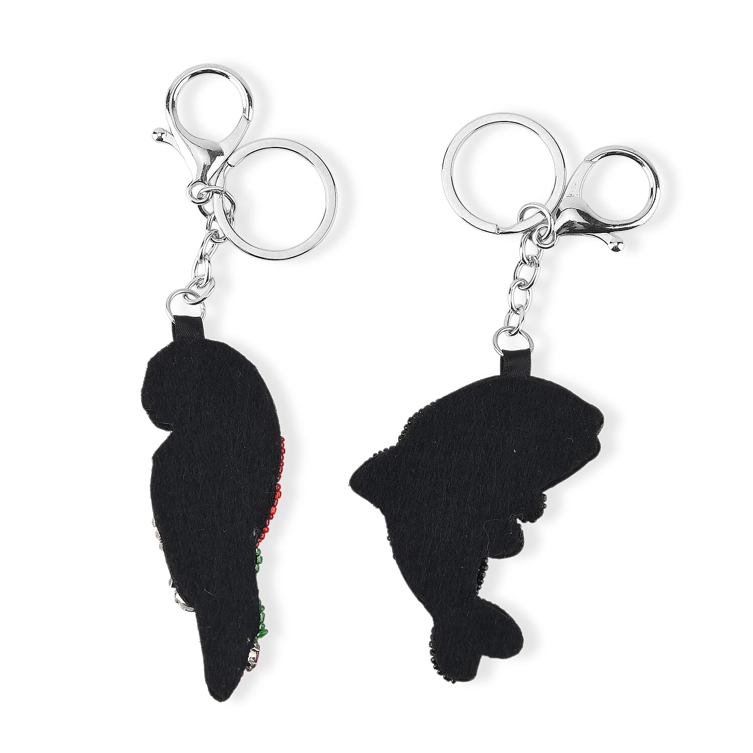 Set of 2 Beaded Parrot and Dolphin Charms Keychains (7.6cm & 15cm) - Black & Red