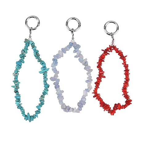 Set of 3 Natural Gemstone Key Chains - Howlite, Red Agate & Grey Agate 350.00 Ct