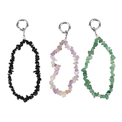 Set of 3 Natural Gemstone Chip Cellphone Chain Charms - 350 CT