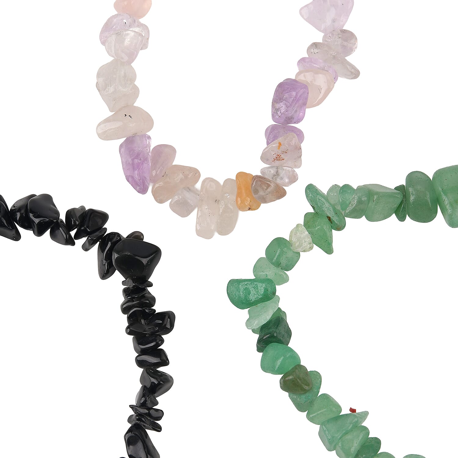 Set of 3 Natural Gemstone Chip Cellphone Chain Charms - 350 CT