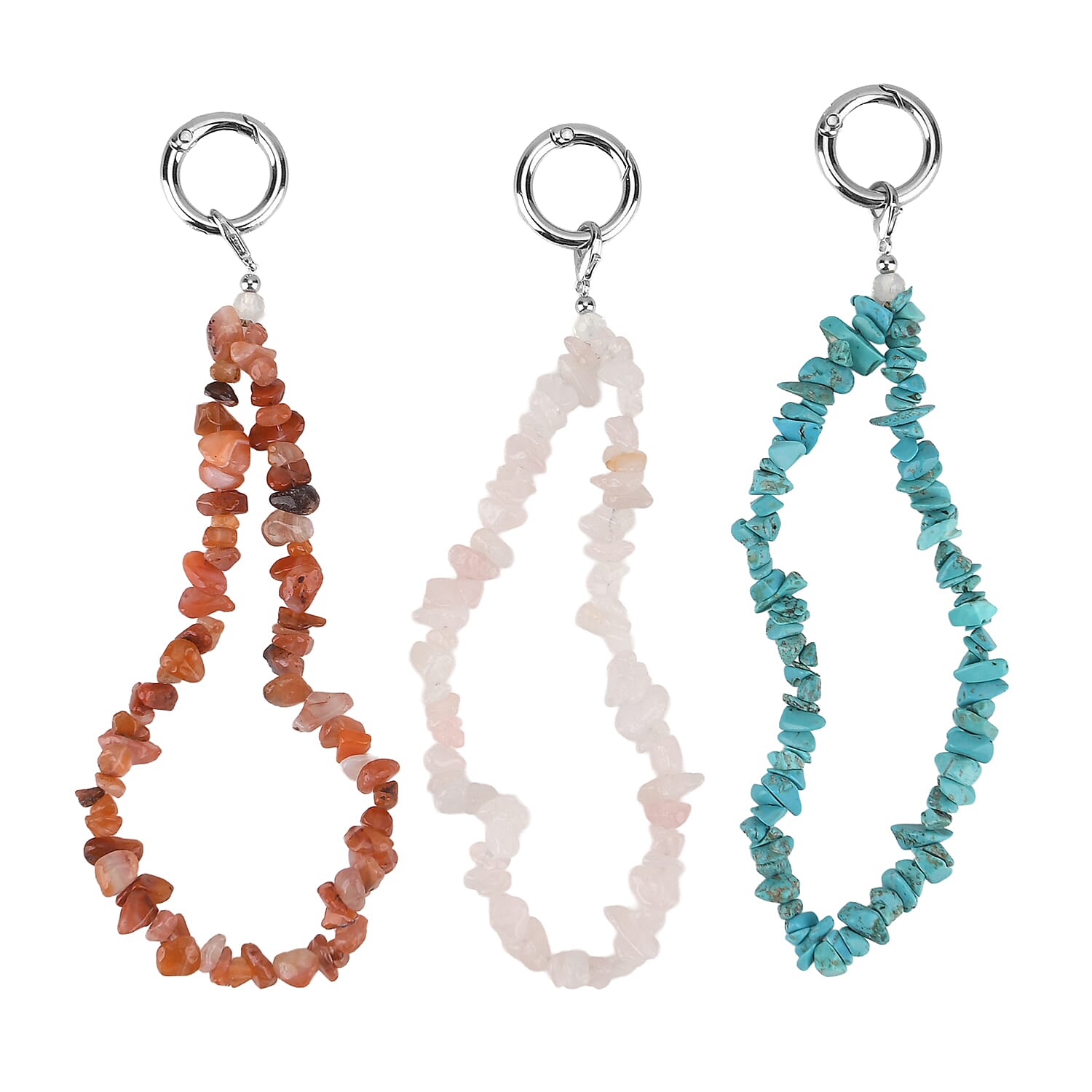 Set of 3 Natural Gemstone Chip Cellphone Chain Charms - 350 CT
