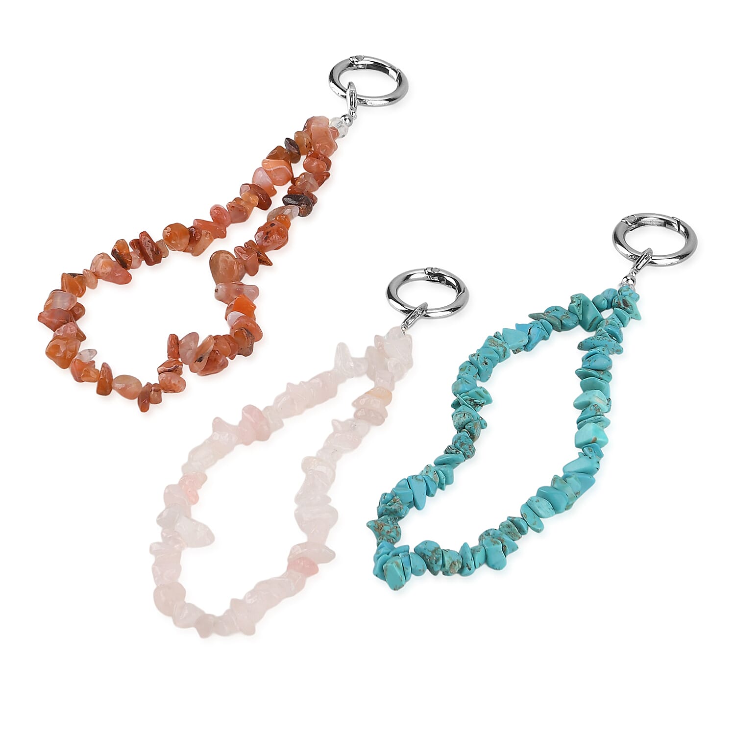 Set of 3 Natural Gemstone Chip Cellphone Chain Charms - 350 CT