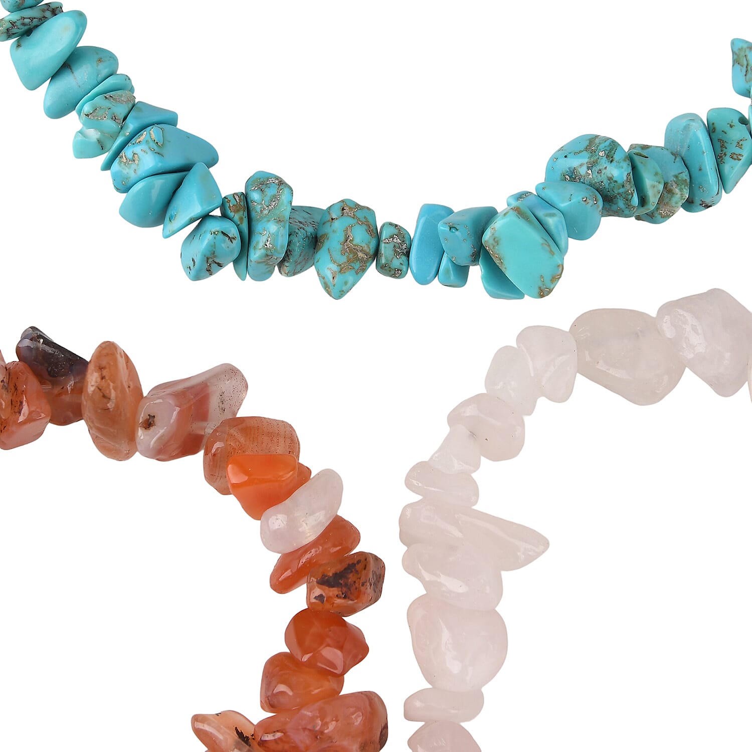 Set of 3 Natural Gemstone Chip Cellphone Chain Charms - 350 CT