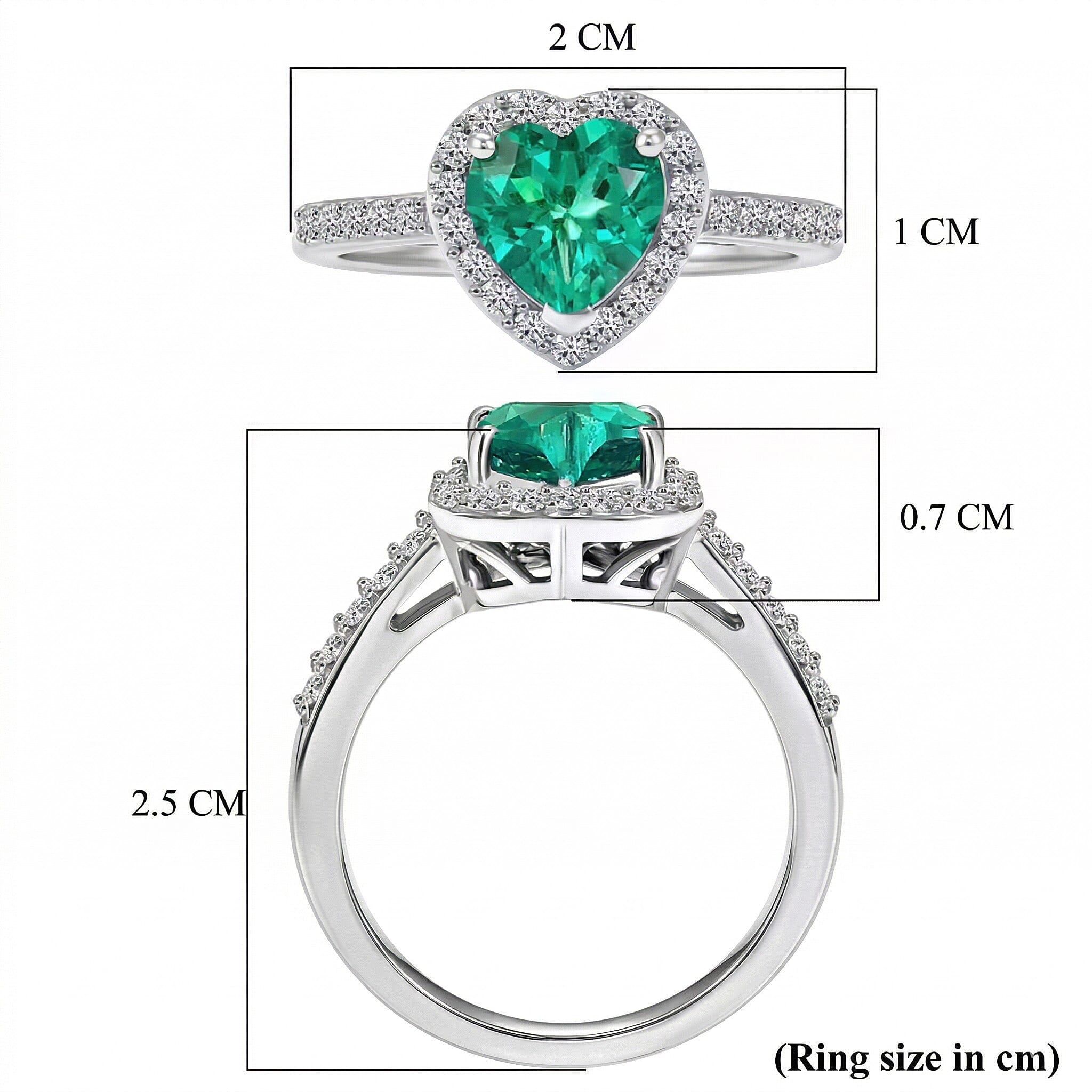 Luxuriant - Lab Grown AAAA Columbian Emerald and Lab Grown Diamond (SI-G-H ) Heart Ring in Rhodium Overlay Sterling Silver 1.35 Ct.