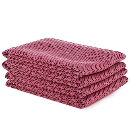Cool Down Towels Set of 4 &ndash; Instant Cooling Neck Towels with Carry Case - Red
