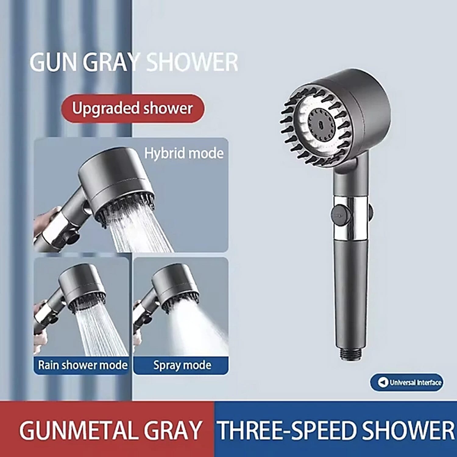 High Pressure 3 Mode Turbocharged Shower Head with Massage Brush