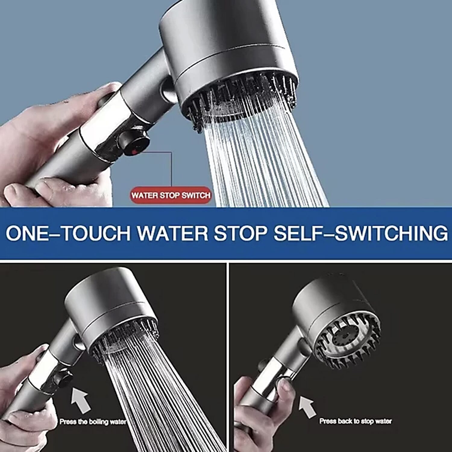 High Pressure 3 Mode Turbocharged Shower Head with Massage Brush