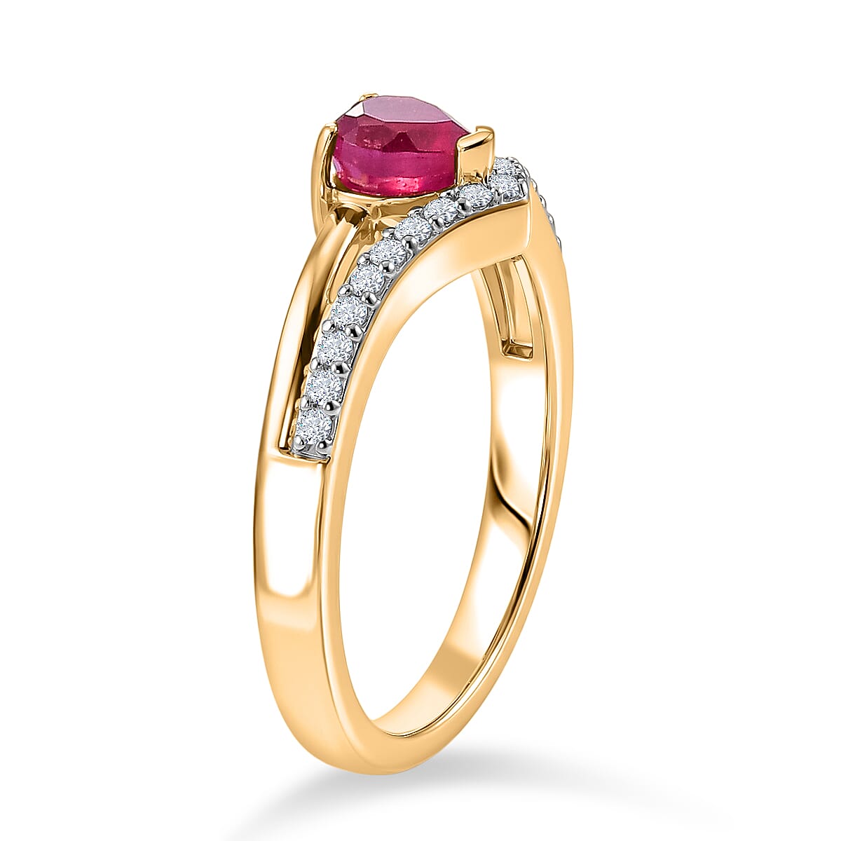 D'Joy African Ruby, White Zircon Fancy Ring in 18K YG VermeilSterling Silver  0.968  Ct.
