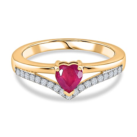 Royal Bali Collection - D'Joy African Ruby & White Zircon Wishbone Heart Ring in 18K Vermeil Yellow Gold Plated Sterling Silver 0.97 Ct.