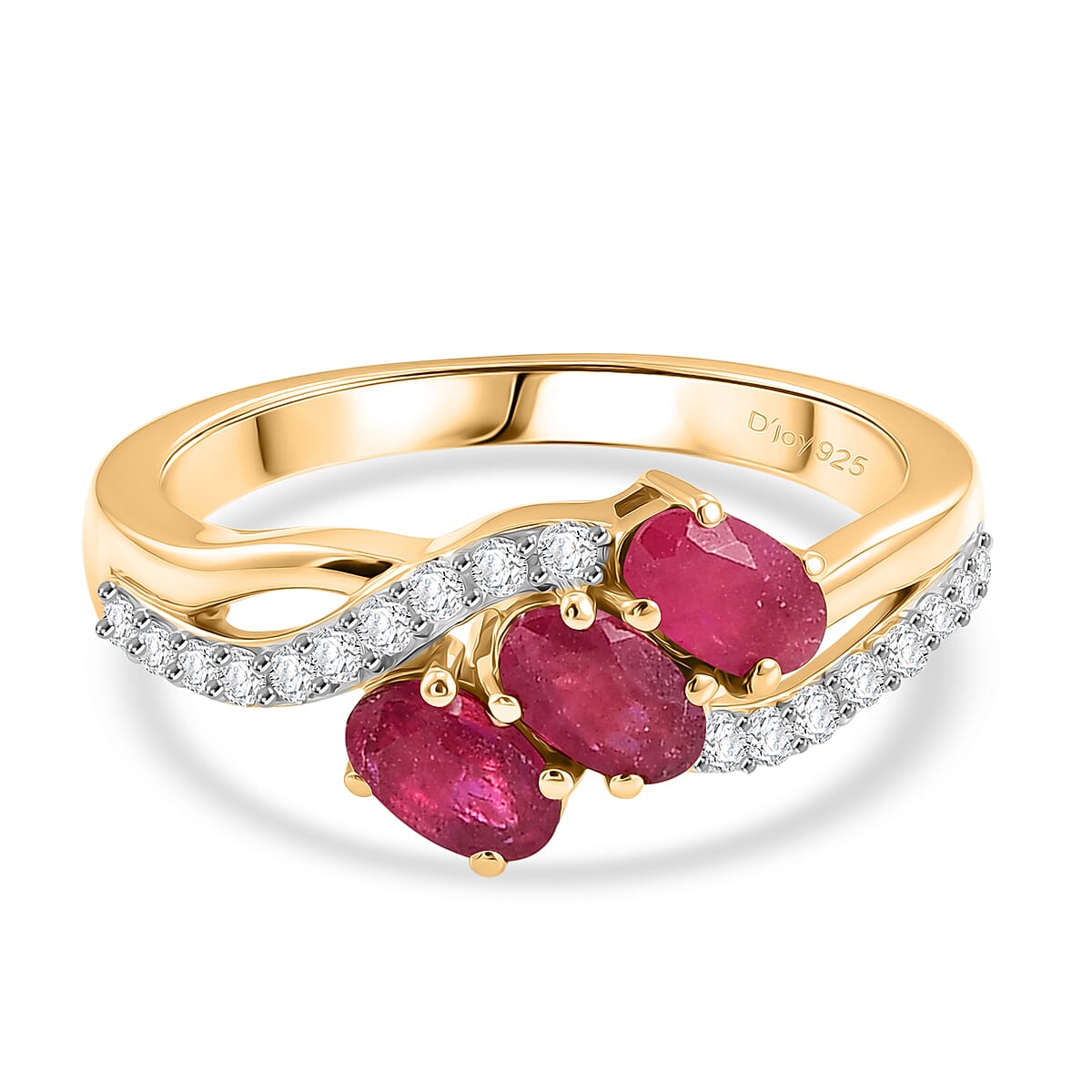 D'Joy African Ruby, White Zircon Fancy Ring in 18K YG VermeilSterling Silver  1.365  Ct.