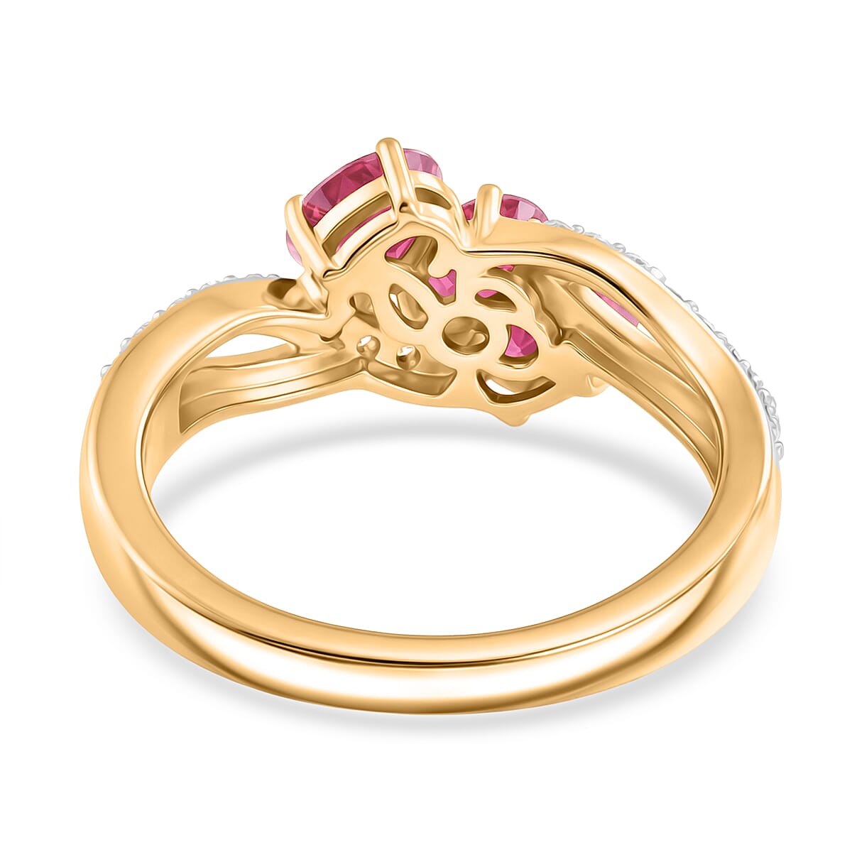 D'Joy African Ruby, White Zircon Fancy Ring in 18K YG VermeilSterling Silver  1.365  Ct.