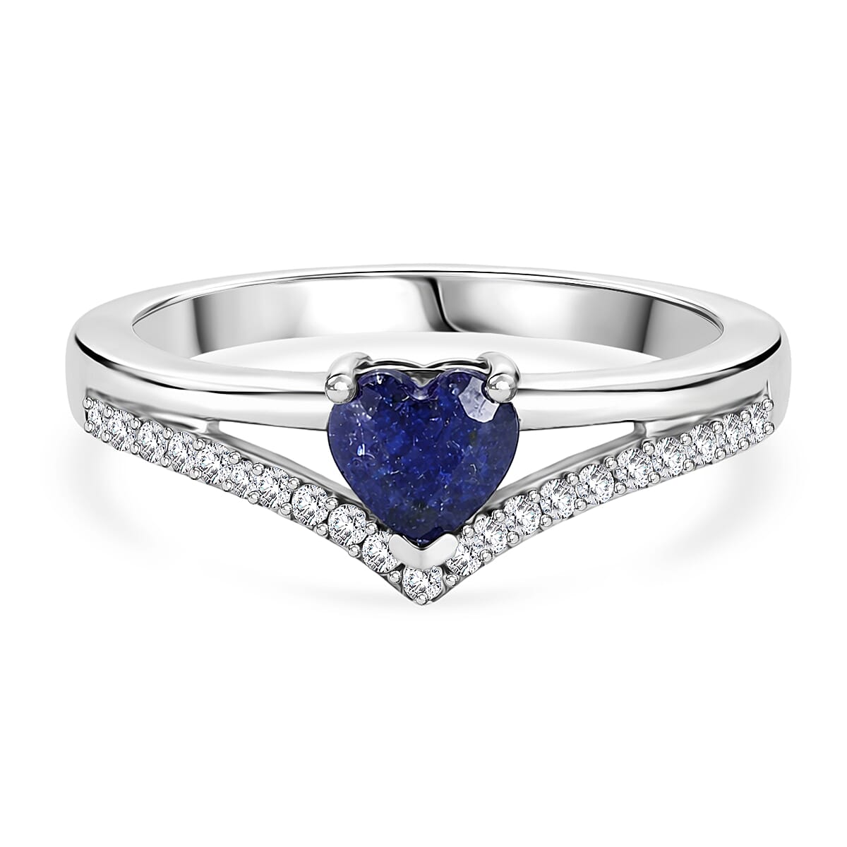 D'Joy Fissure Filled Blue Sapphire, White Zircon Fancy Ring in Rhodium OverlaySterling Silver  1.048  Ct.