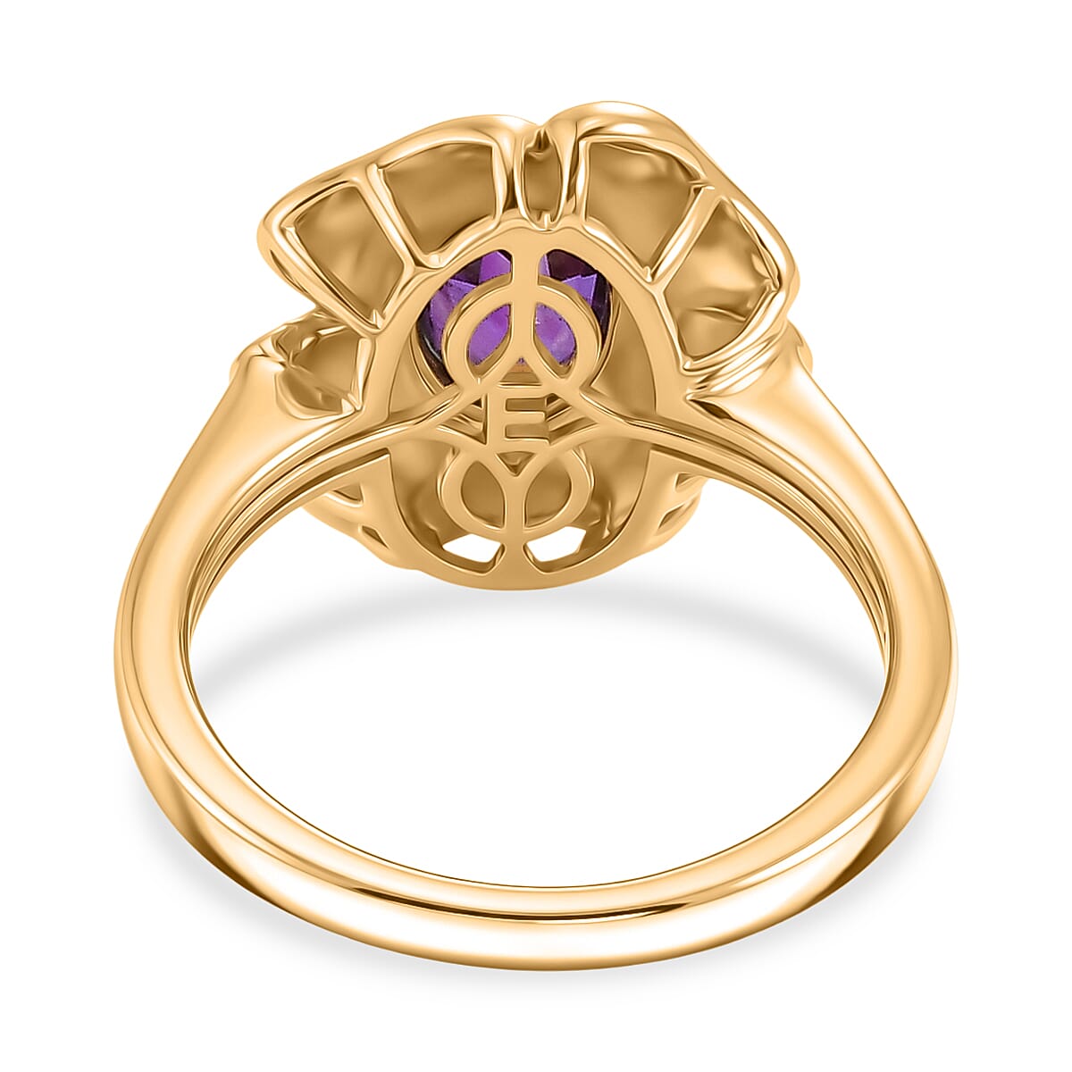 EverTrue - African Amethyst Solitaire Floral Ring in Yellow Gold Tone