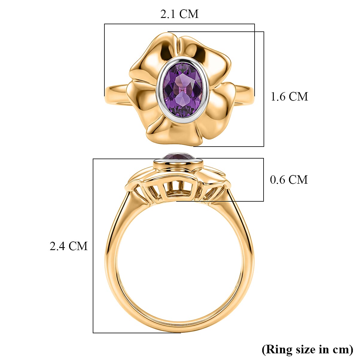 EverTrue - African Amethyst Solitaire Floral Ring in Yellow Gold Tone