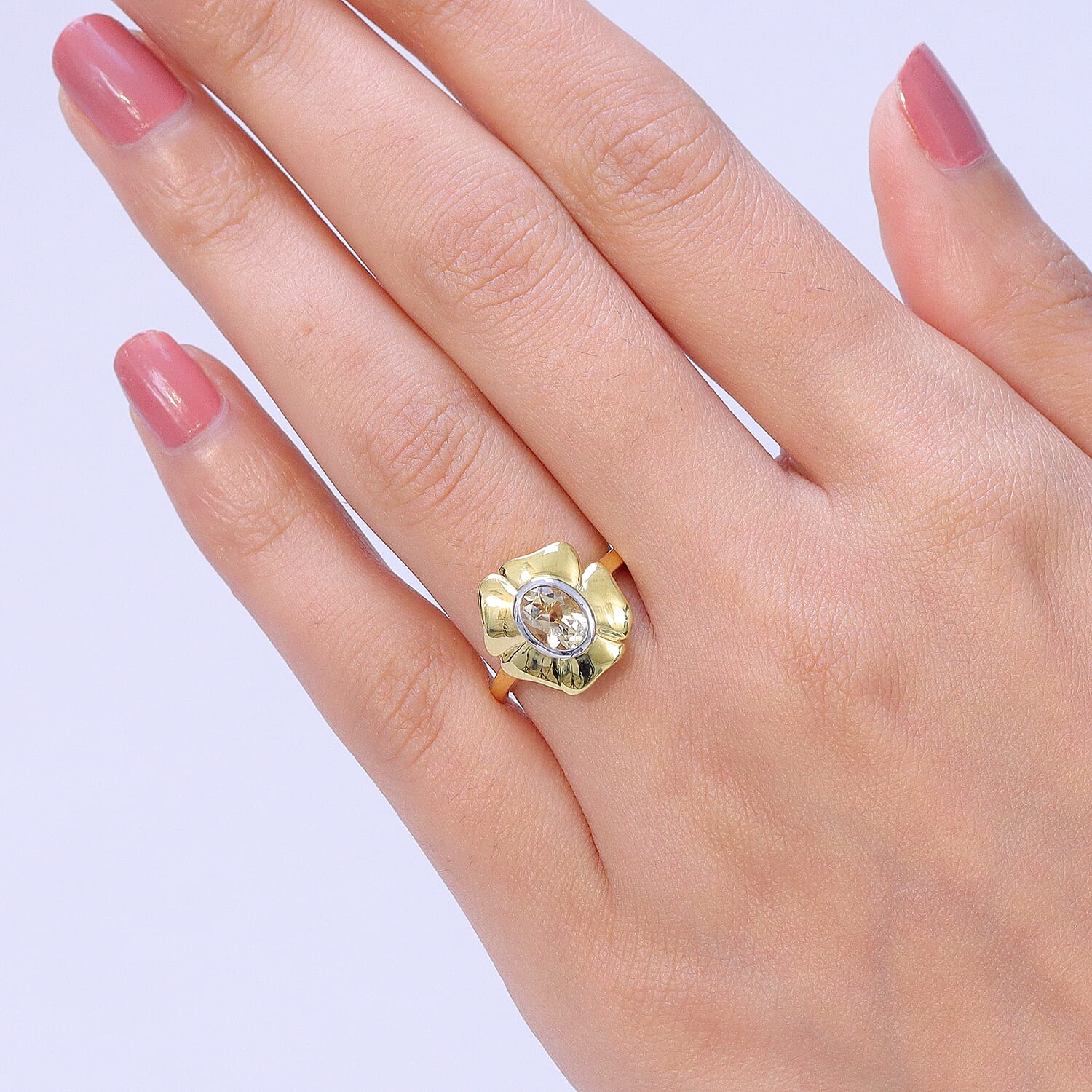 EverTrue Citrine Floral Ring in Yellow Gold Tone