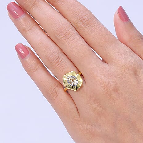 EverTrue Citrine Floral Ring in Yellow Gold Tone