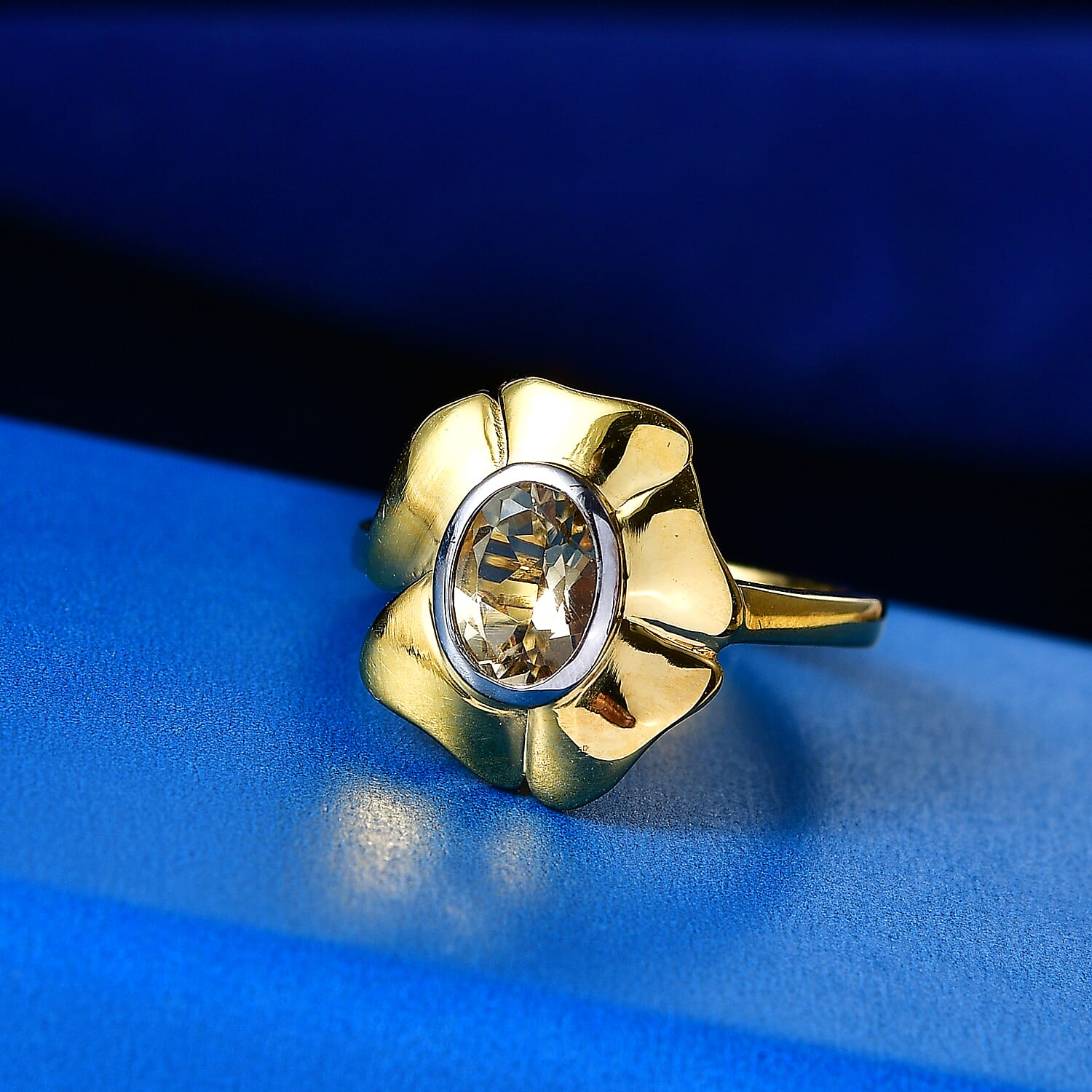 EverTrue Citrine Floral Ring in Yellow Gold Tone
