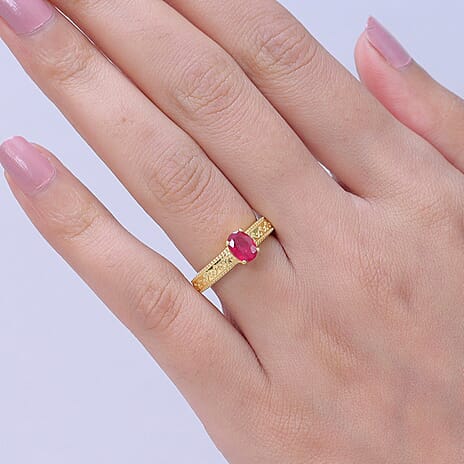 Royal Bali Collection - D'Joy African Ruby Solitaire Ring in 18K Vermeil Yellow Gold Plated Sterling Silver 1.15 Ct.