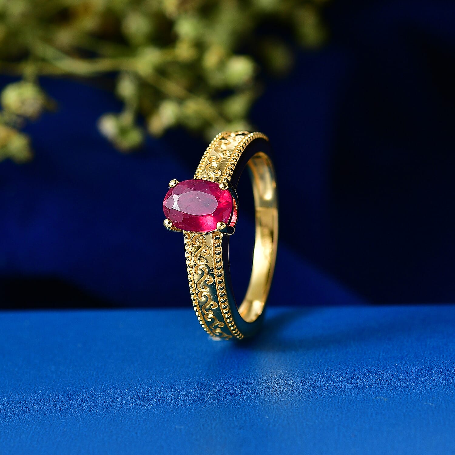 D'Joy African Ruby Solitaire Ring in 18K YG VermeilSterling Silver  1.145  Ct.