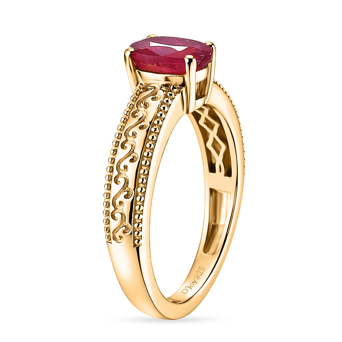 D'Joy African Ruby Solitaire Ring in 18K YG VermeilSterling Silver  1.145  Ct.