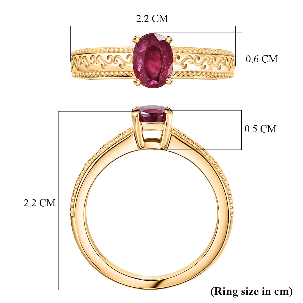 D'Joy African Ruby Solitaire Ring in 18K YG VermeilSterling Silver  1.145  Ct.