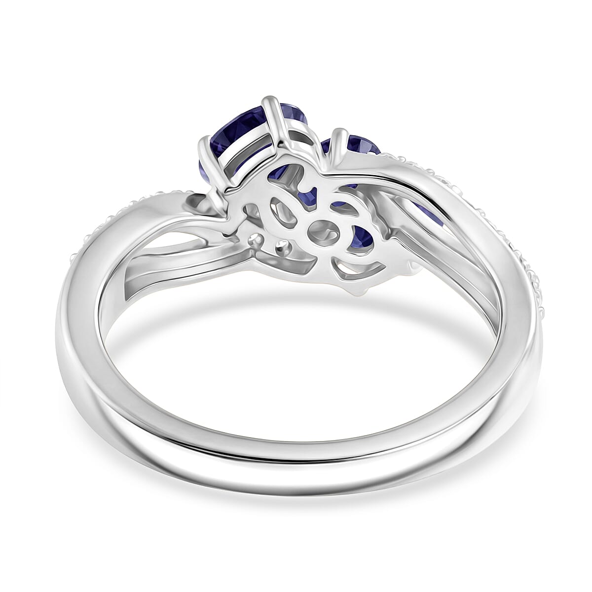 D'Joy Fissure Filled Blue Sapphire, White Zircon Fancy Ring in Rhodium OverlaySterling Silver  1.434  Ct.