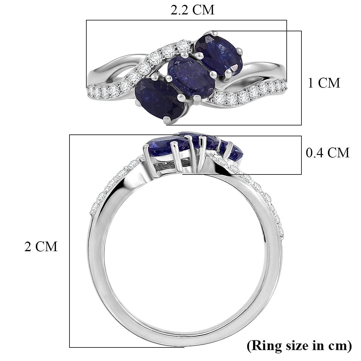 D'Joy Fissure Filled Blue Sapphire, White Zircon Fancy Ring in Rhodium OverlaySterling Silver  1.434  Ct.