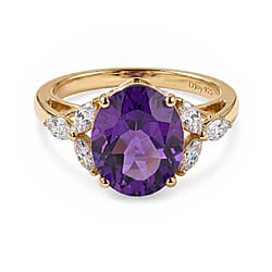 D'Joy African Amethyst Moissanite Main Stone With Side Stone Ring in Sterling Silver