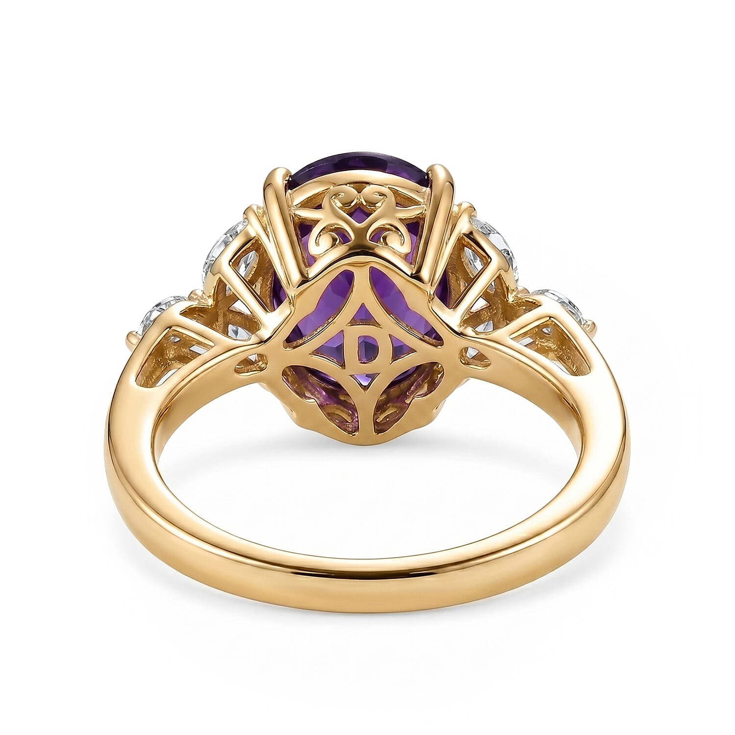 D'Joy African Amethyst Moissanite Main Stone With Side Stone Ring in Sterling Silver