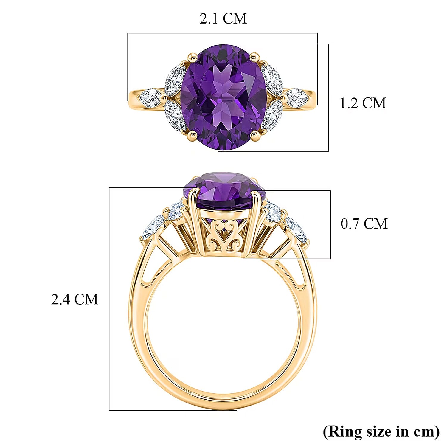 D'Joy African Amethyst Moissanite Main Stone With Side Stone Ring in Sterling Silver