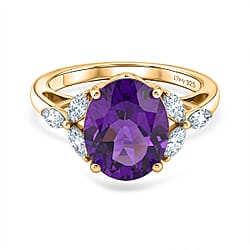 D'Joy African Amethyst Moissanite Main Stone With Side Stone Ring in Sterling Silver