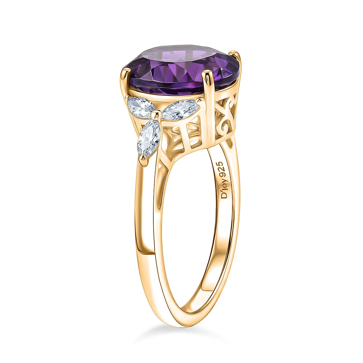 Royal Bali Collection - D'Joy African Amethyst & Moissanite Solitaire Ring in 18K Vermeil Yellow Gold Plated Sterling Silver 3.60 Ct.