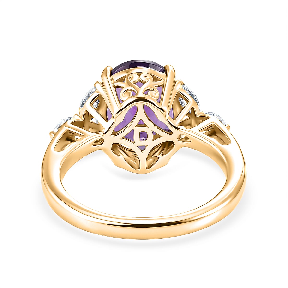 Royal Bali Collection - D'Joy African Amethyst & Moissanite Solitaire Ring in 18K Vermeil Yellow Gold Plated Sterling Silver 3.60 Ct.