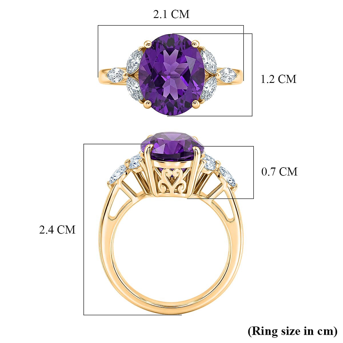 Royal Bali Collection - D'Joy African Amethyst & Moissanite Solitaire Ring in 18K Vermeil Yellow Gold Plated Sterling Silver 3.60 Ct.
