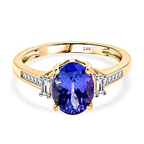 14K Yellow Gold Tanzanite & White Diamond Solitaire Ring 1.95 Ct, Gold Wt. 2.51 Gms