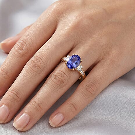 14K Yellow Gold Premium Tanzanite & Natural White Diamond Solitaire Ring 2.00 Ct