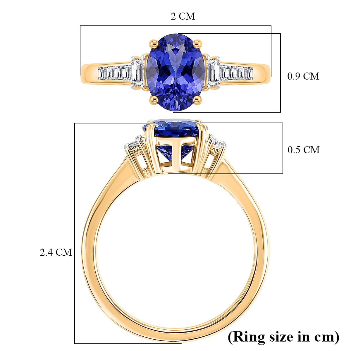 14K Yellow Gold Tanzanite & White Diamond Solitaire Ring 1.95 Ct, Gold Wt. 2.51 Gms