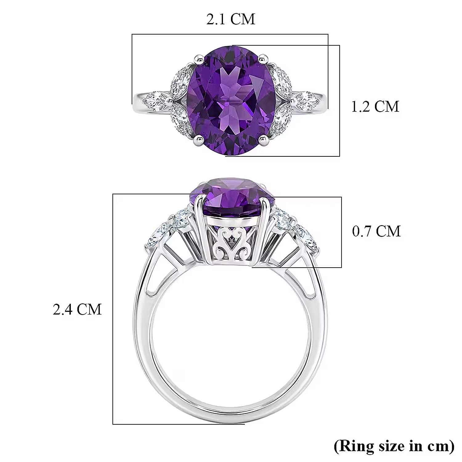 Royal Bali Collection - D'Joy African Amethyst & Moissanite Solitaire Ring in Rhodium Overlay Sterling Silver 3.64 Ct.