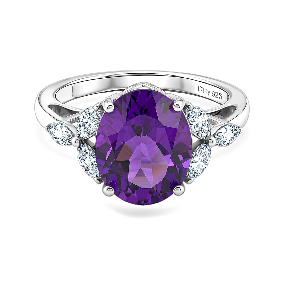 Royal Bali Collection - D'Joy African Amethyst & Moissanite Solitaire Ring in Rhodium Overlay Sterling Silver 3.64 Ct.