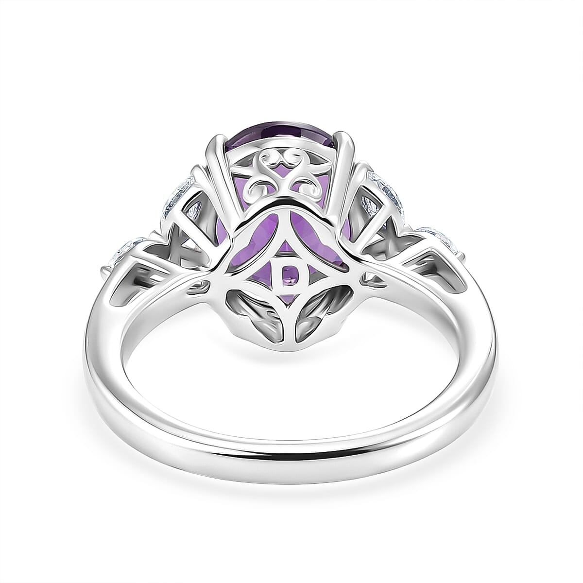 Royal Bali Collection - D'Joy African Amethyst & Moissanite Solitaire Ring in Rhodium Overlay Sterling Silver 3.64 Ct.