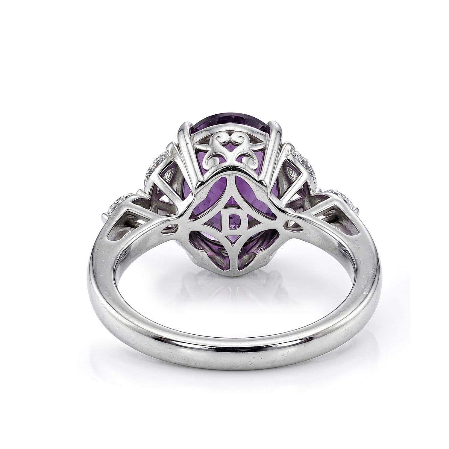 D'Joy African Amethyst Moissanite Main Stone With Side Stone Ring in Sterling Silver