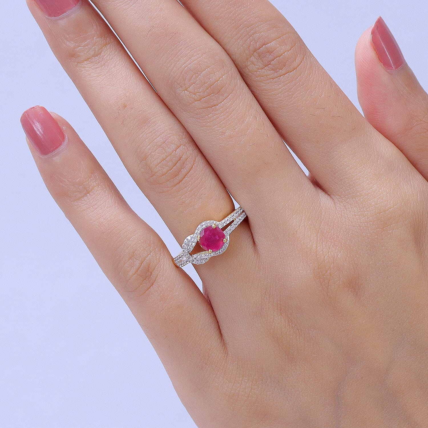D'Joy African Ruby, White Zircon Fancy Ring in 18K YG VermeilSterling Silver  1.690  Ct.