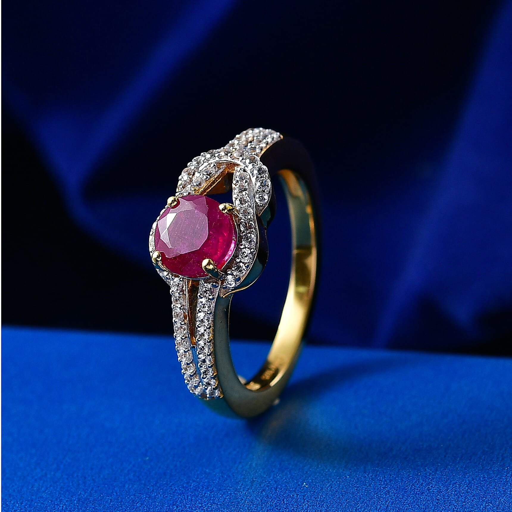 D'Joy African Ruby, White Zircon Fancy Ring in 18K YG VermeilSterling Silver  1.690  Ct.